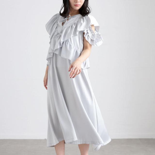 前後2wayサテンフリルワンピース