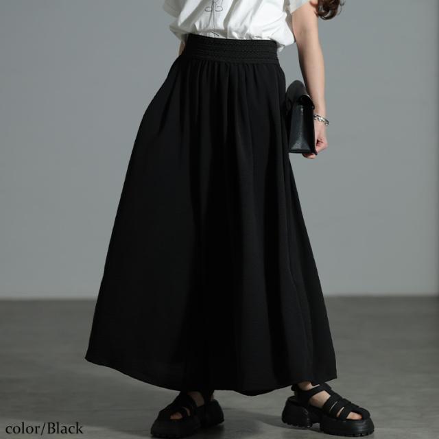 冷感デザインウエストワイドフレアパンツ