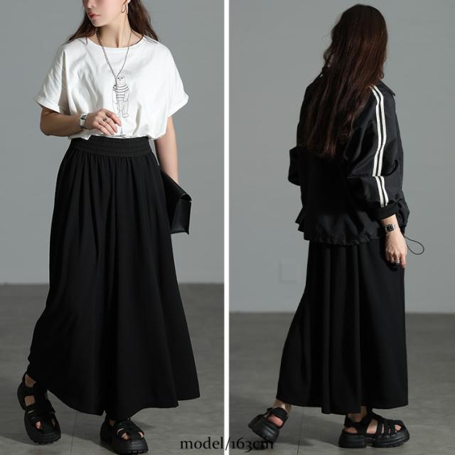 冷感デザインウエストワイドフレアパンツ