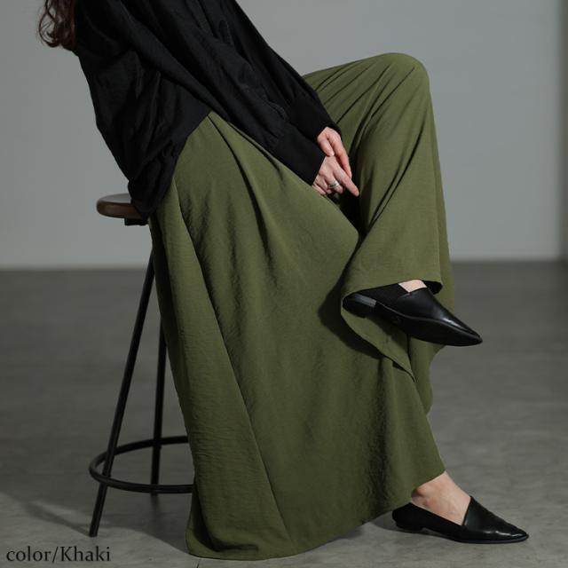 冷感デザインウエストワイドフレアパンツ