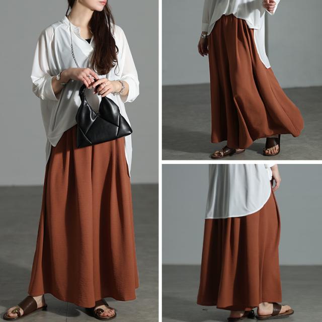 冷感デザインウエストワイドフレアパンツ