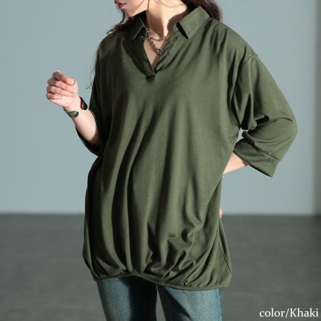 後ろレースアップ裾タックプルオーバー