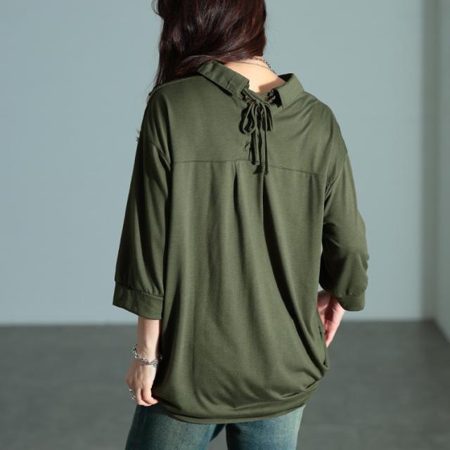 後ろレースアップ裾タックプルオーバー