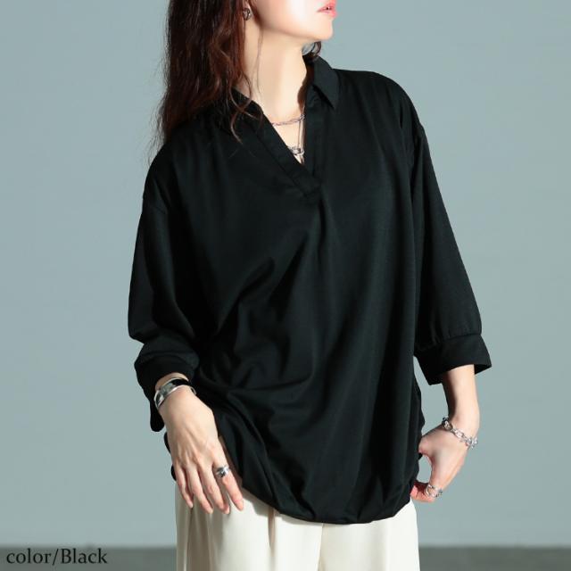 後ろレースアップ裾タックプルオーバー