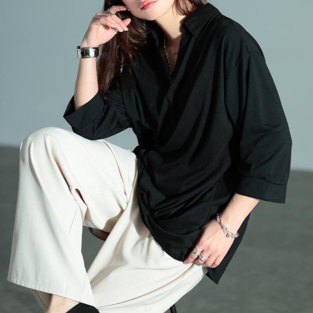 後ろレースアップ裾タックプルオーバー