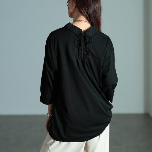 後ろレースアップ裾タックプルオーバー