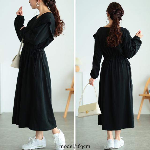 タックショルダーコットンワンピース