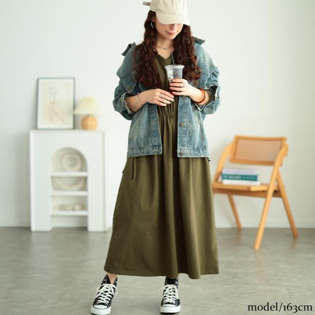 タックショルダーコットンワンピース