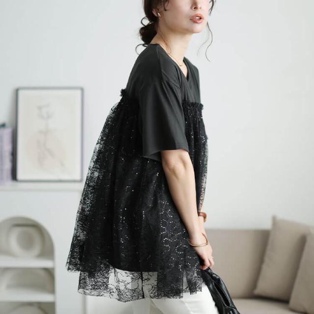 スパンコールレースビスチェ風チュニック