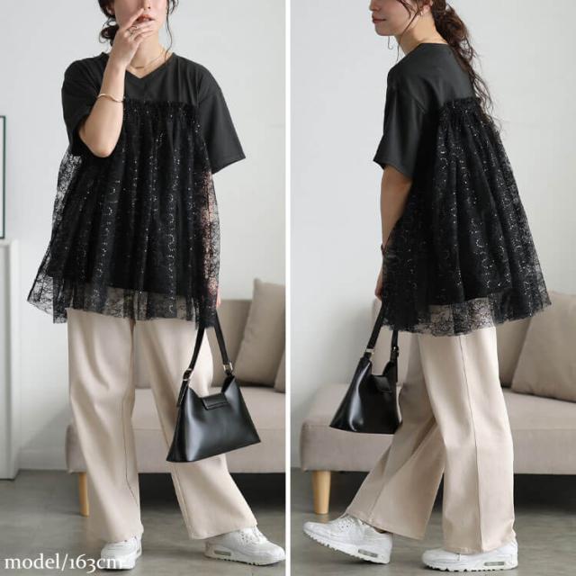 スパンコールレースビスチェ風チュニック