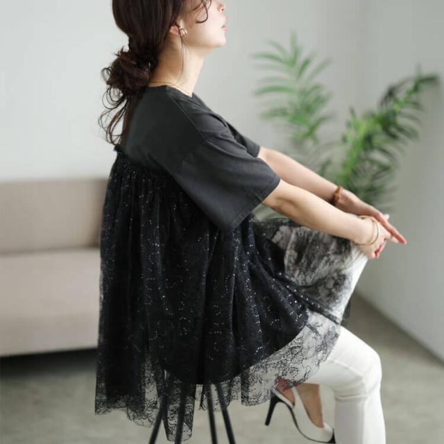 スパンコールレースビスチェ風チュニック