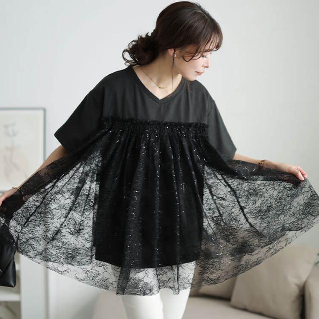 スパンコールレースビスチェ風チュニック