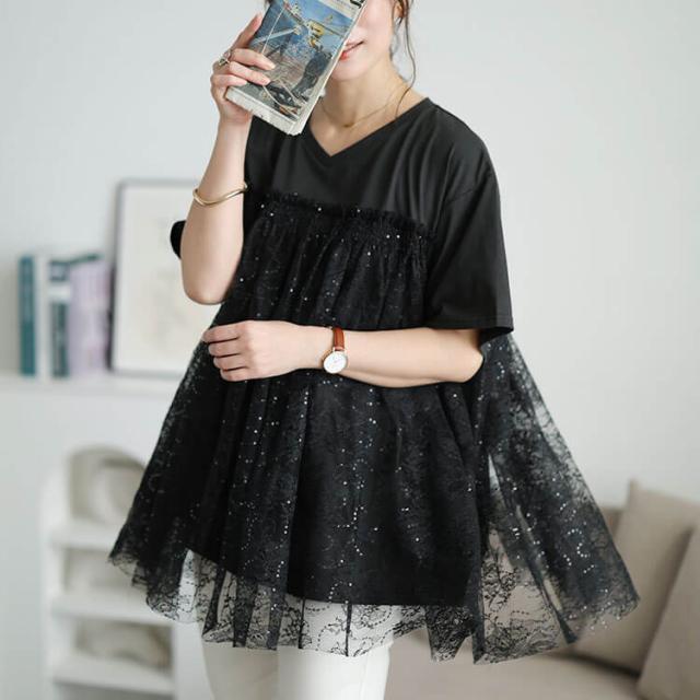 スパンコールレースビスチェ風チュニック
