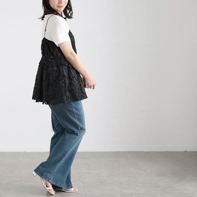 コード刺繍風キャミソール＆リブワンピースセットアップ