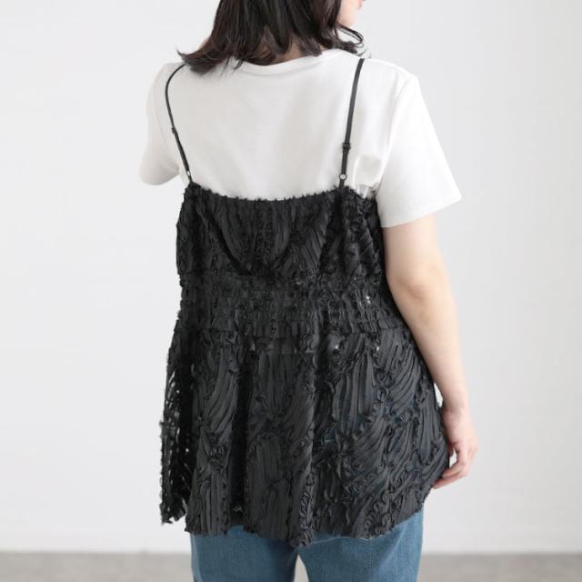 コード刺繍風キャミソール＆リブワンピースセットアップ