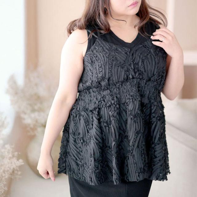 コード刺繍風キャミソール＆リブワンピースセットアップ