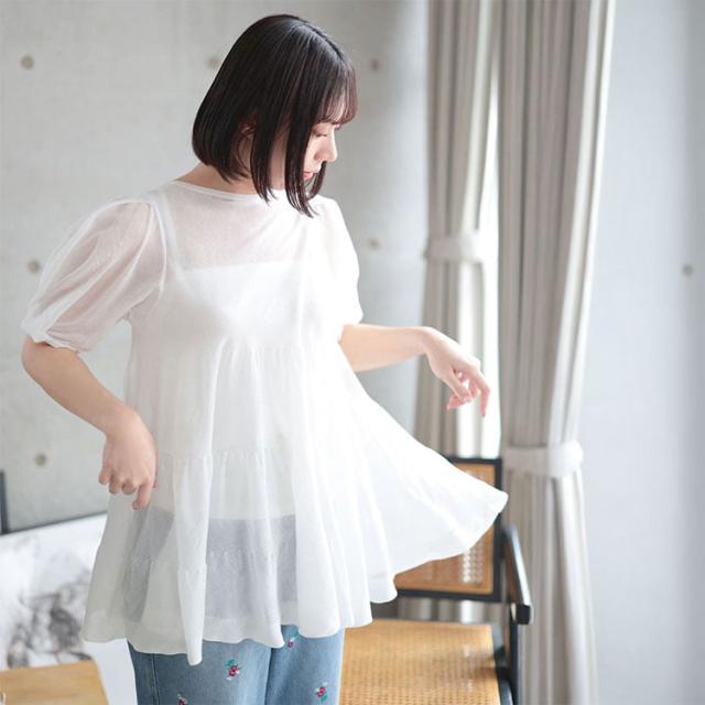 シアー半袖ティアードチュニック