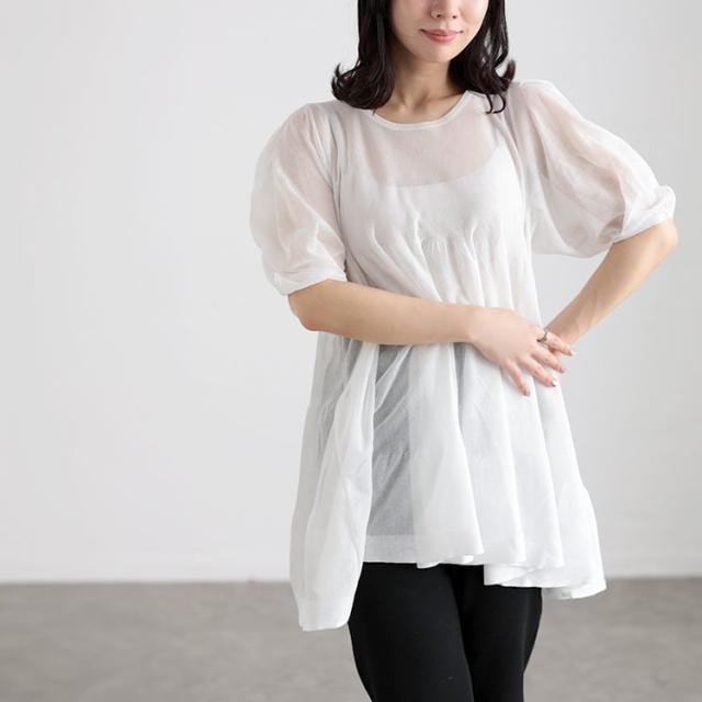 シアー半袖ティアードチュニック