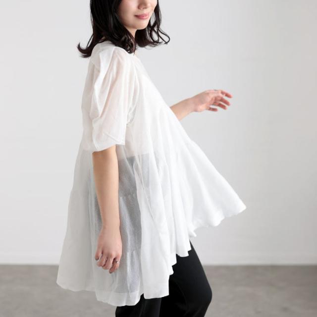 シアー半袖ティアードチュニック