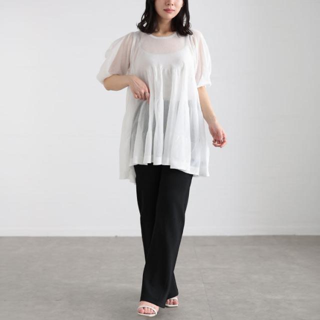 シアー半袖ティアードチュニック