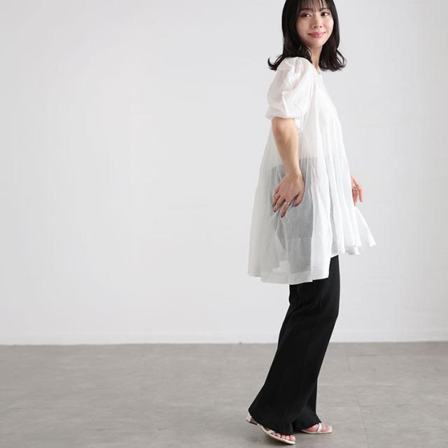シアー半袖ティアードチュニック