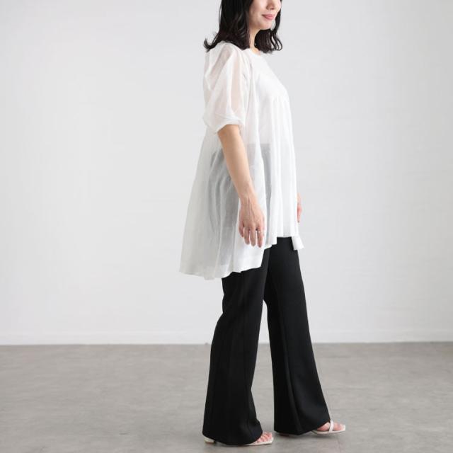 シアー半袖ティアードチュニック
