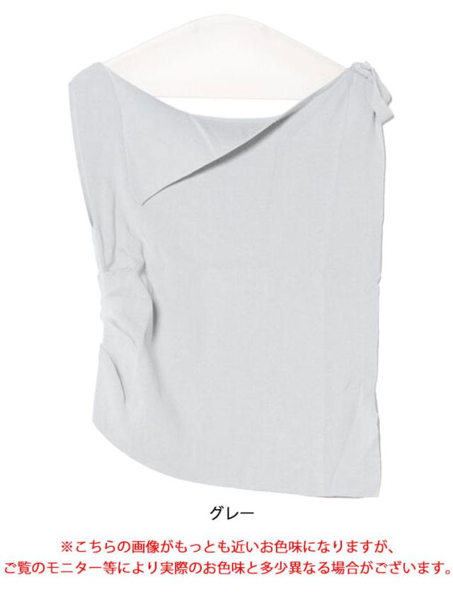 肩リボンアシンメトリーニットトップス