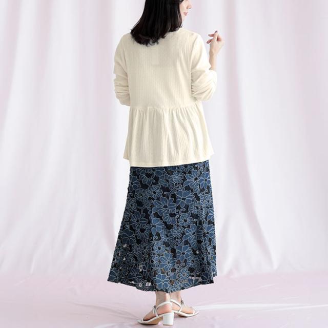 小花パンチングリブ切替ペプラムVネックカーディガン