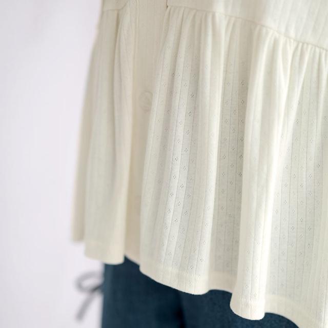 小花パンチングリブ切替ペプラムVネックカーディガン