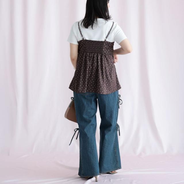 小花柄バックシャーリングビスチェチュニック