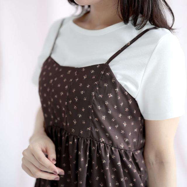 小花柄バックシャーリングビスチェチュニック