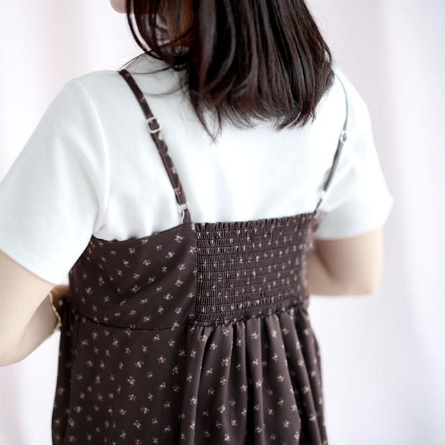 小花柄バックシャーリングビスチェチュニック