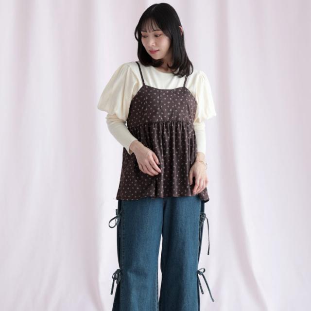 小花柄バックシャーリングビスチェチュニック
