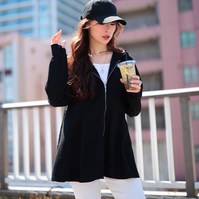 接触冷感＆UVカット＆吸水速乾ペプラムパーカー