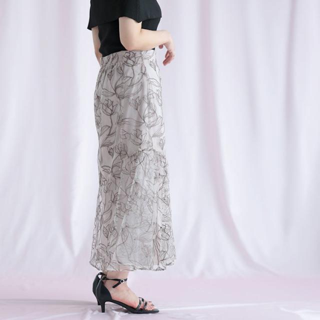 チュール刺繍フラワーフレアスカート