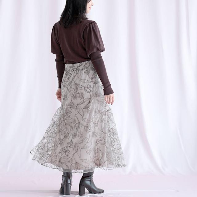 チュール刺繍フラワーフレアスカート