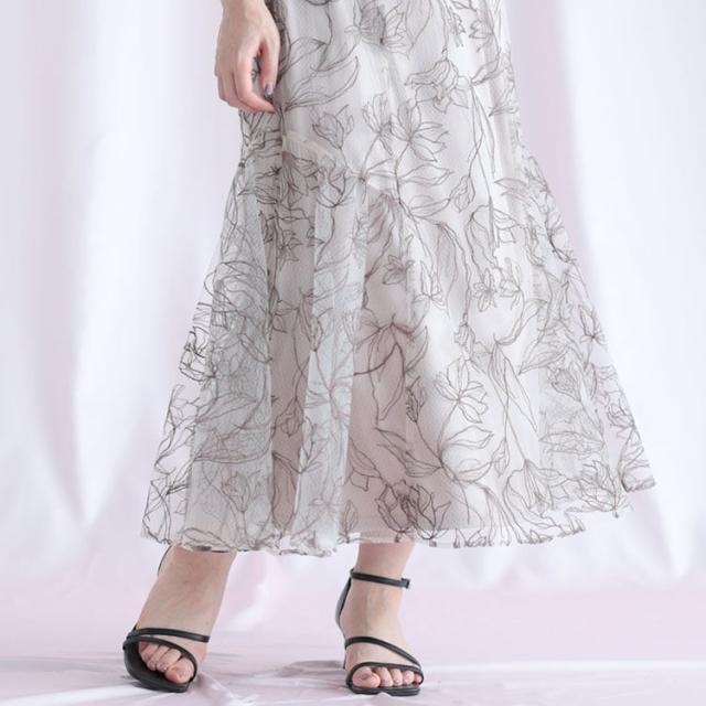 チュール刺繍フラワーフレアスカート