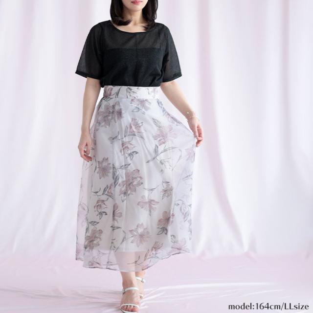 オーガンジーフラワーフレアスカート