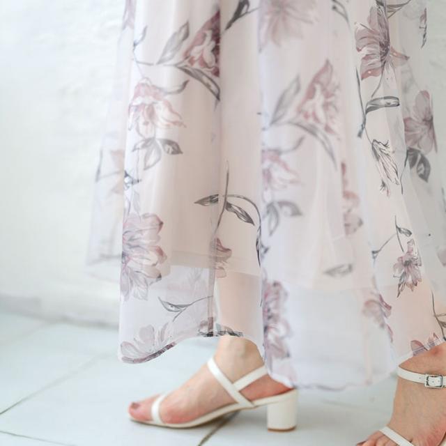 オーガンジーフラワーフレアスカート