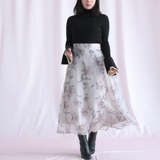オーガンジーフラワーフレアスカート