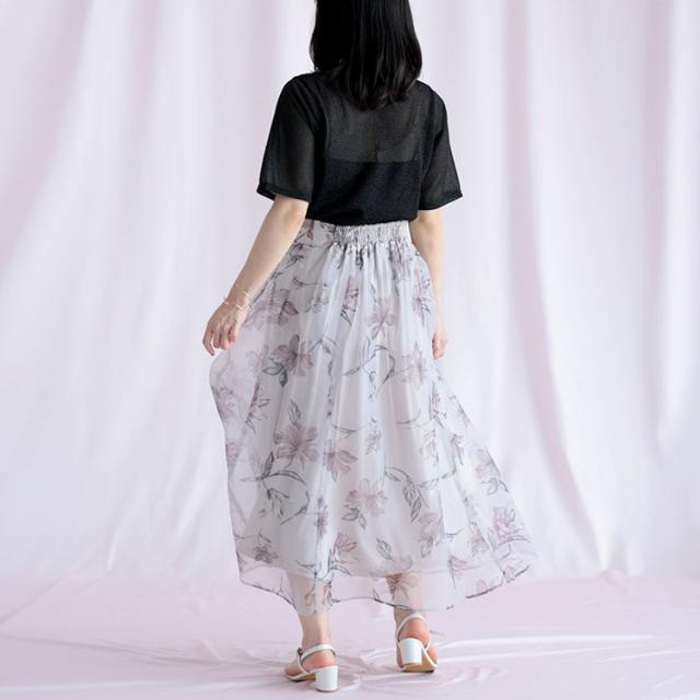 オーガンジーフラワーフレアスカート