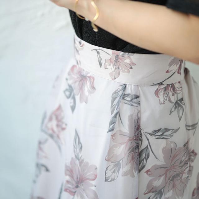 オーガンジーフラワーフレアスカート