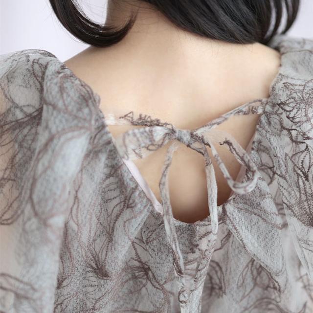 チュール刺繍フラワーフレアワンピース