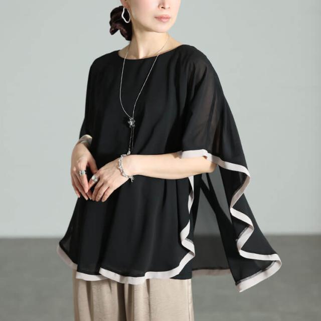 パイピングシフォンフェイクプルオーバー