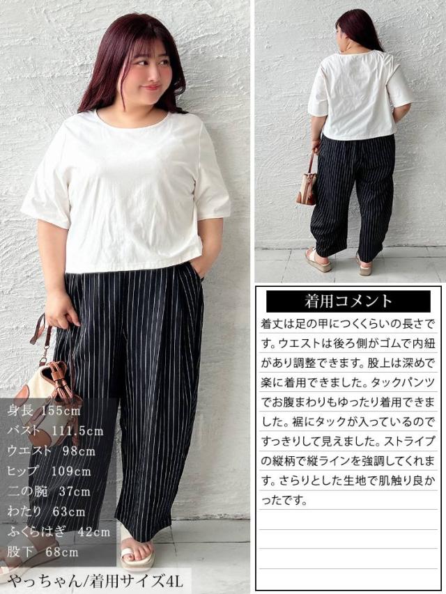 ストライプ変形タックワイドパンツ