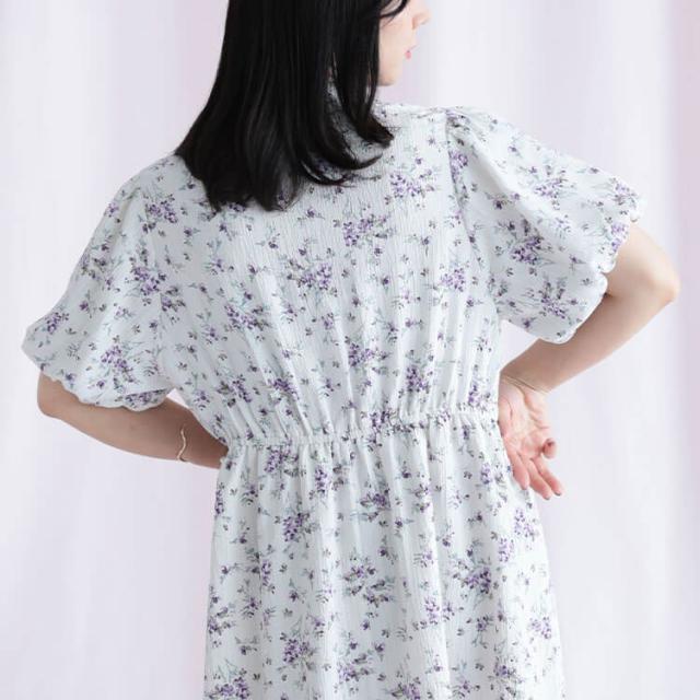 花柄プリントボウタイドッキングワンピース