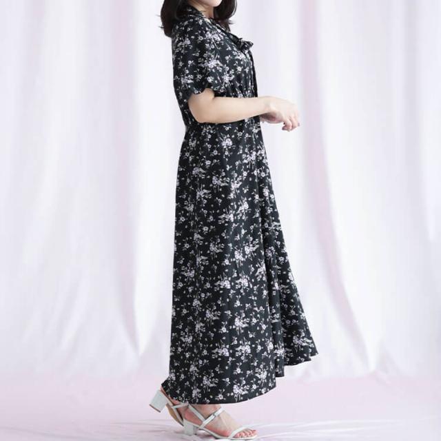 花柄プリントボウタイドッキングワンピース
