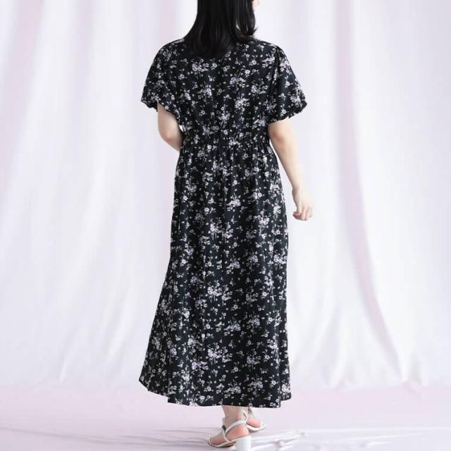花柄プリントボウタイドッキングワンピース