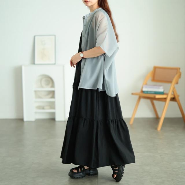 接触冷感ノースリーブティアードワンピース