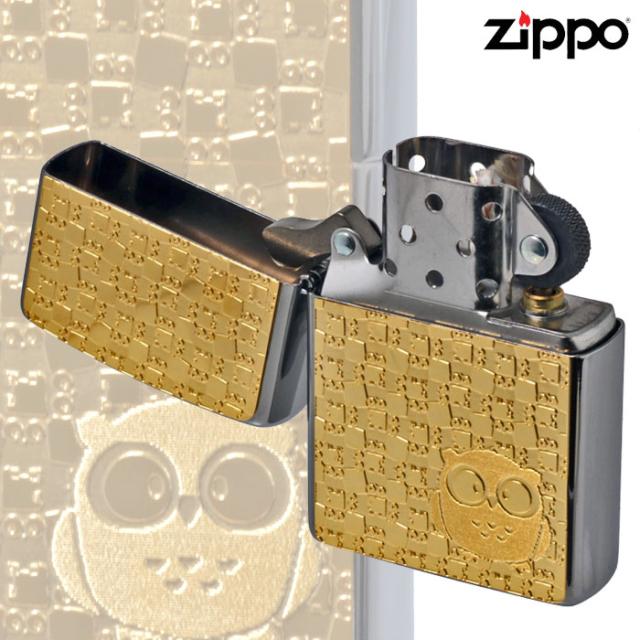 zippo(ジッポーライター)フクロウ ゴールドプレート貼り ブラッシュクローム 画像4